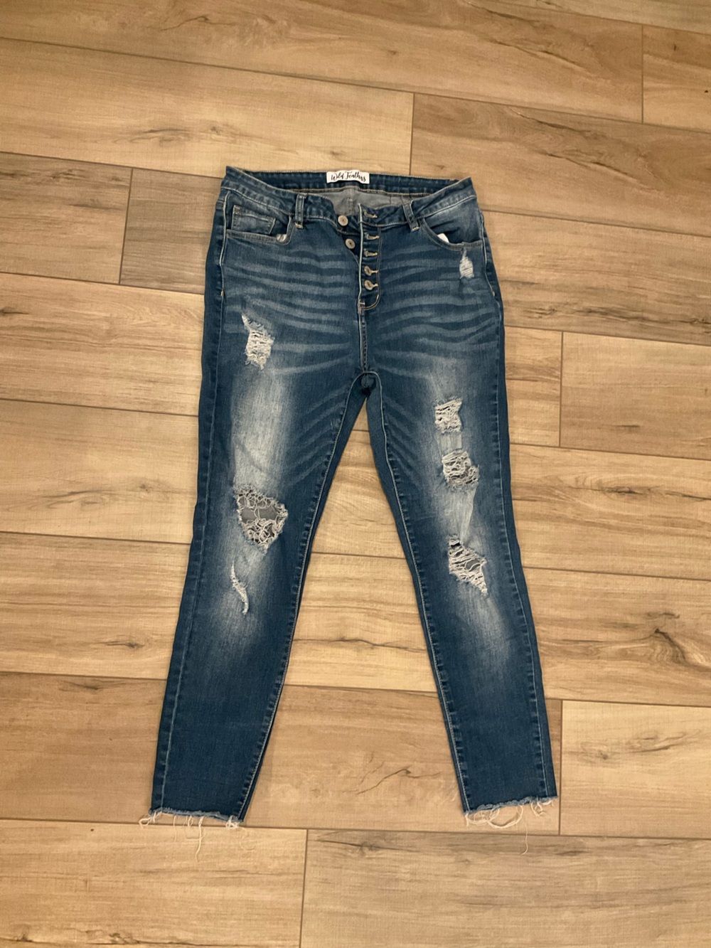 Amazon Women Jeans Straight Leg - Distressed Dark Blue